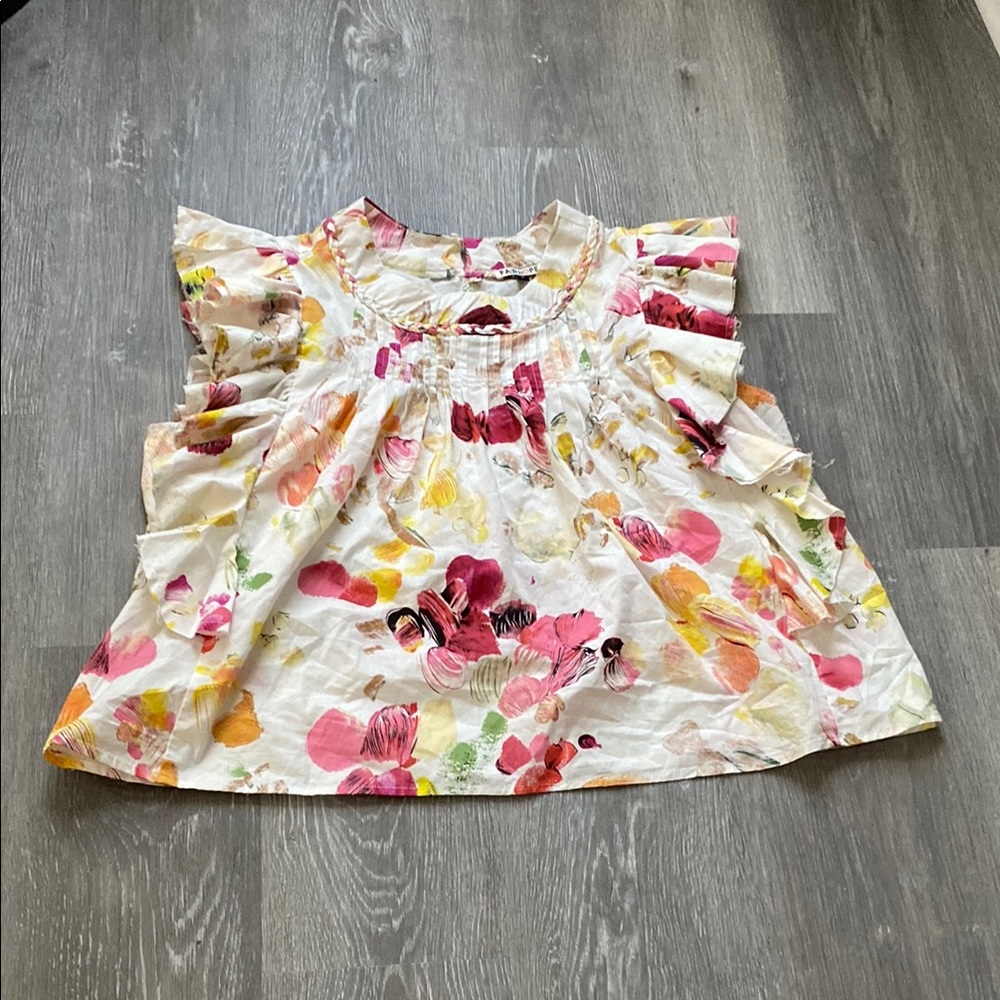 Fairhope Floral Ruffle Sleeve Blouse - Pink, Yellow, Green, Size L, NWT